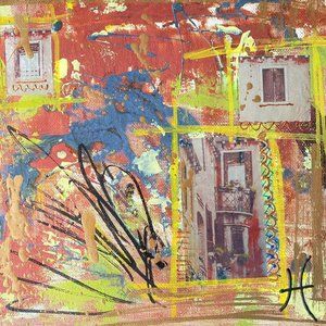 Summer Terrace - Original Art Mixed Media Painting Frame Ready Artwork 11”x14”